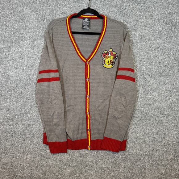 Harry Potter Wizarding World Sweater Womens Large Gray Gryffindor Cardigan - Picture 2 of 10